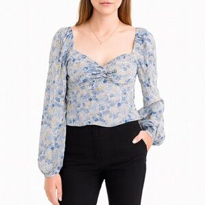 No Boundaries Long Sleeve Floral Smocked Back Bustier Top Sz 2X